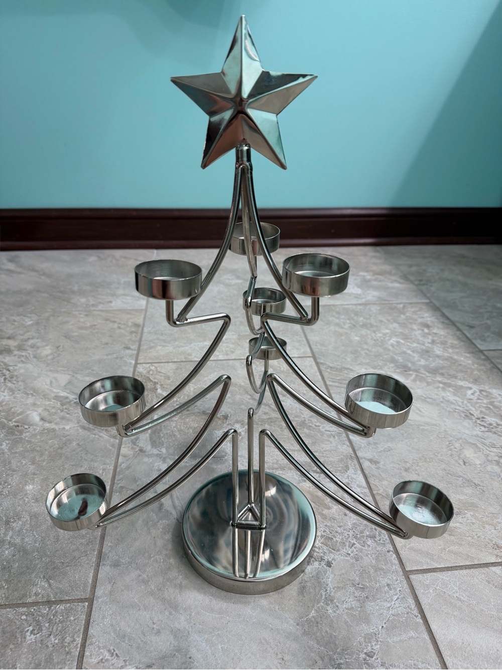 Silver Metal Decorative Christmas Tree Tealight Candle Holder